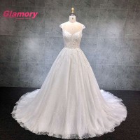 New Designed High Quality Embroidery Sequins Ball Gown Muslim Bridal Wedding Dress