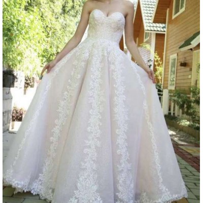 High quality custom sweetheart neckline embroidery lace up sexy bridal wedding dresses