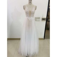 2020 chaozhou new design tulle backless appliques beach sexy white wedding dress