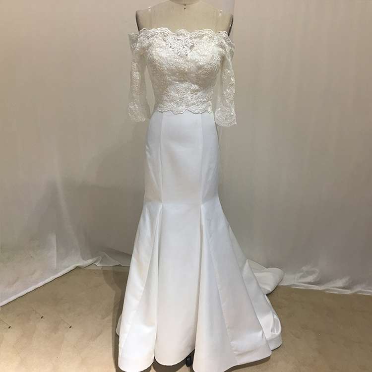 High quality half sleeve embroidery detachable off shoulder wedding gowns mermaid bridal gowns