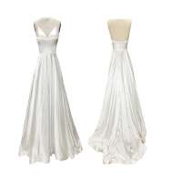 2020 new arrival simple a-line spaghetti strap deep v-neck and pockets white sexy satin wedding dress