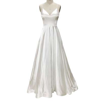 Hot selling stain v neck spaghetti strap sexy wedding dress white bridesmaid dresses